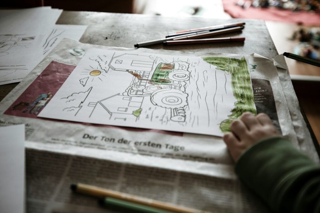 eco-friendly travel planning cover illustration showing a map, train, ferry, and reusable bottle